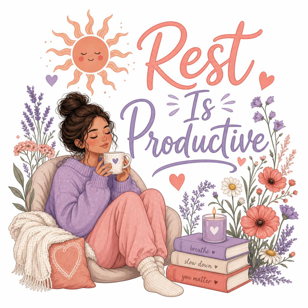 Soft botanical self-care transfer artwork